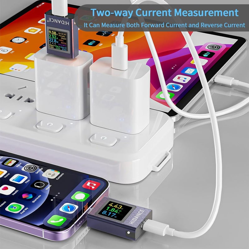 MakerHawk USB C Power Meter USB C Tester, USB Multimeter 4.5-50V 0-12A Two-Way Measurement Voltage Current Capacity Amp Volt Voltmeter Ammeter Detector Color Display Digital Tester for Chargers Power Bank Cable - Image 4